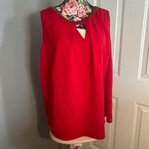 Worthington Red Blouse with Embellished Neckline